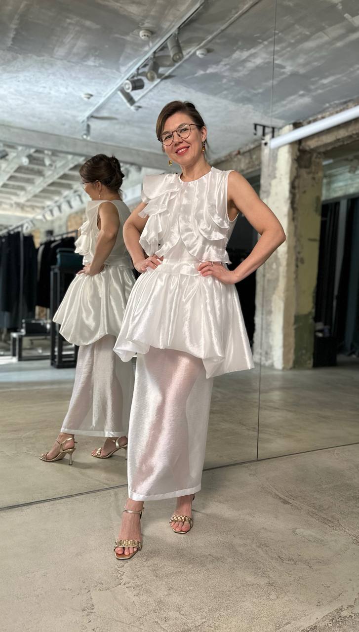 Платье с рюшами и баской SHATU 1075SH